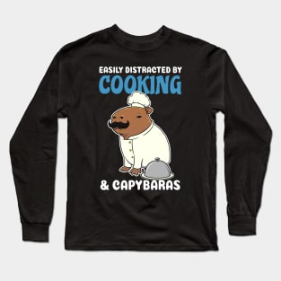 Easily Distracted by Cooking and Capybaras Cartoon Long Sleeve T-Shirt